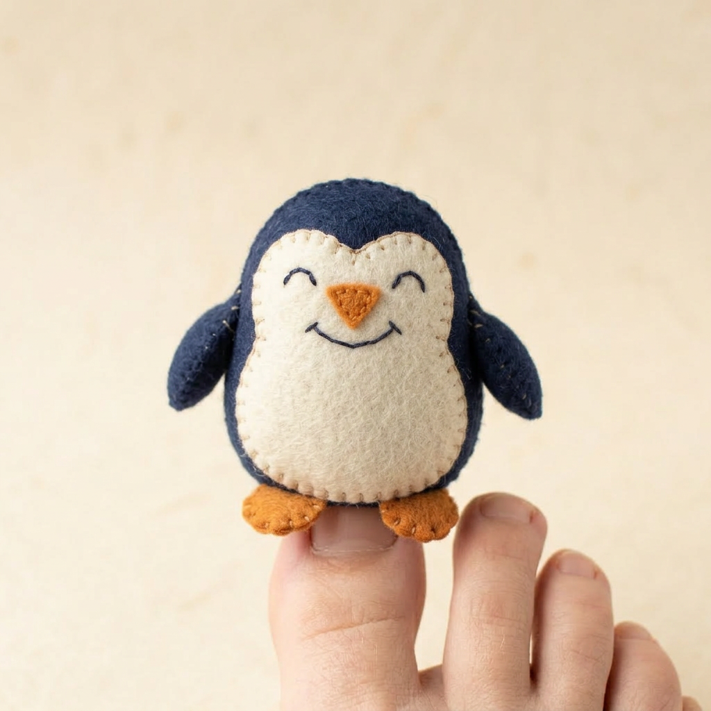 Toe puppet being worn on a toe