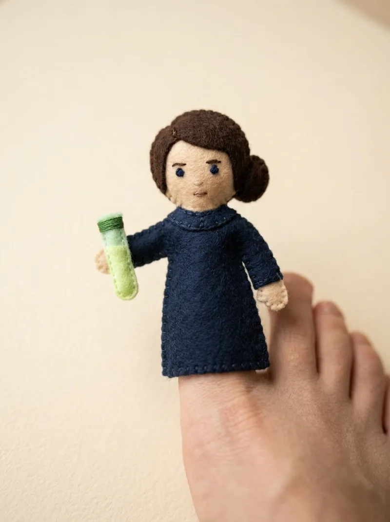 Marie Toe-rie toe puppet on a toe