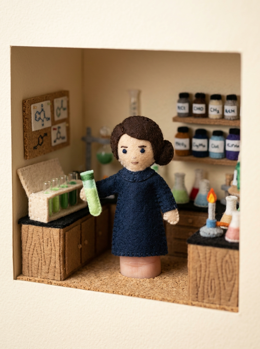 Marie Toe-rie puppet in a science scene