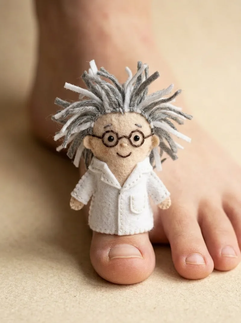 Professor Wiggleton toe puppet on a toe